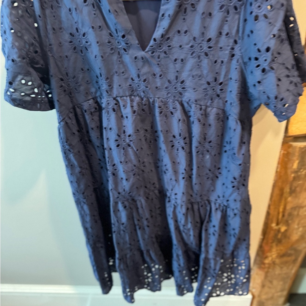 Source Unknown Navy Eyelet Dress